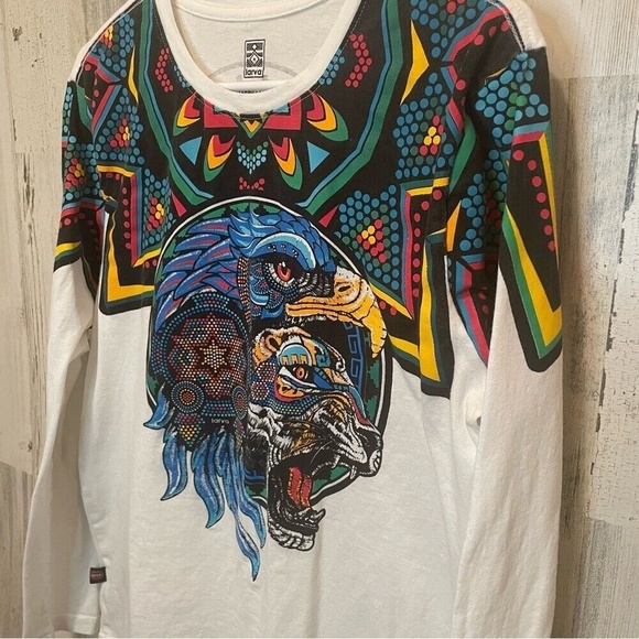Larva Mens Aztec tribal Eagle Wolf Long Sleeve 100% Cotton Tee Size M - Picture 2 of 6